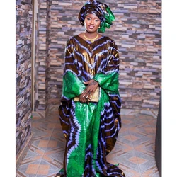 African Bazin Dresses For Women Wedding Bride Party Clothing Plus Size Traditional Riche Dashiki Bride Printing Robe With Scarf