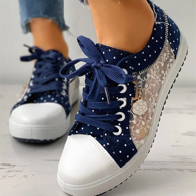 Women Sneakers Canvas Shoes 2024 Fashion Summer Casual Lace Canvas Hollow Breathable Flat Shoe Woman Sneakers Zapatos De Mujer