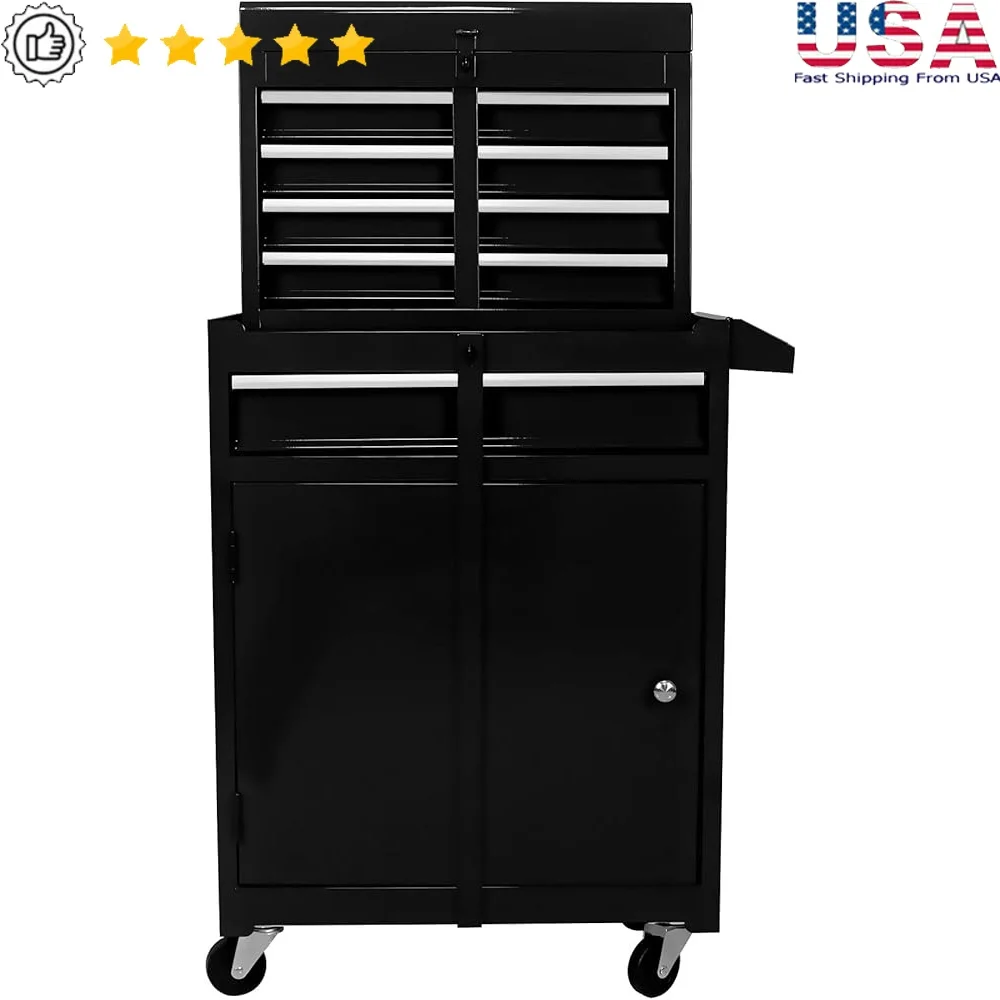 

5-Drawer Rolling Tool Chest with Lockable Wheels Sliding Drawers Adjustable Shelf Detachable Top Tools Storage Organizer