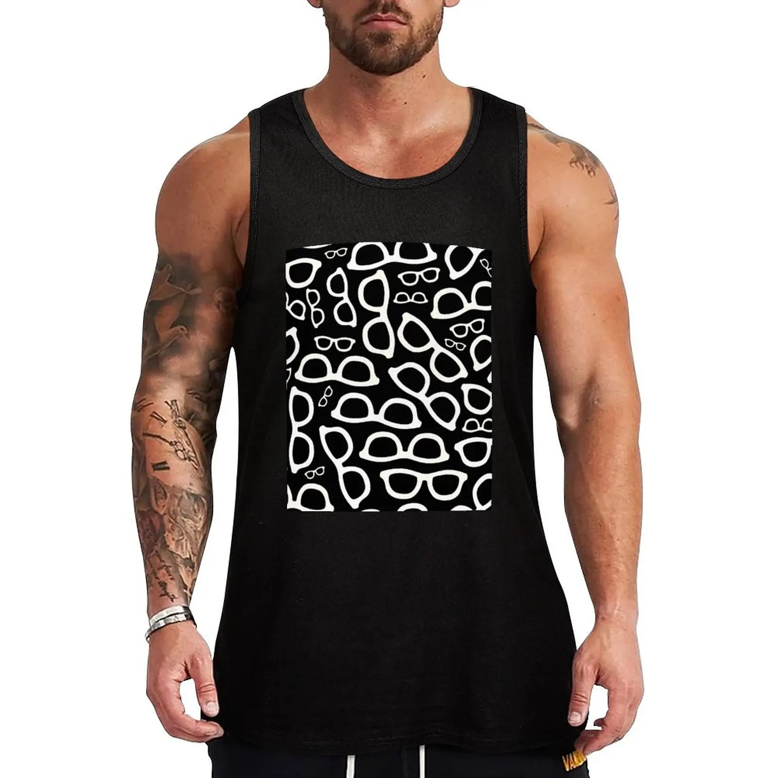 

Smart Glasses Pattern (white on black) Tank Top Undershirt Tank Top Cotton Basic Sleeveless Shirt