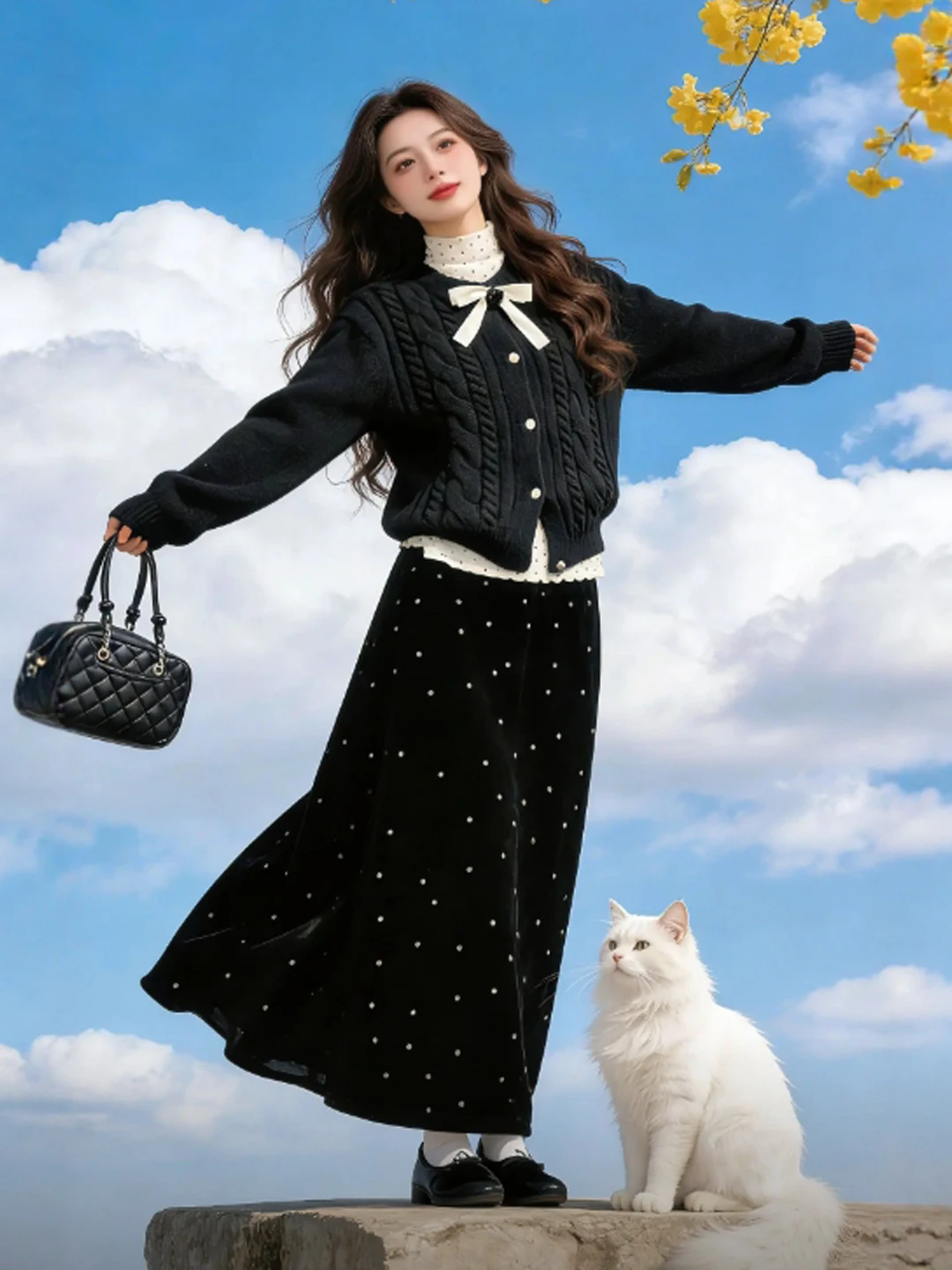 

Корейский свитер Sle Base irt f Юбка Футболка Комплект Зимняя мода Удобный теплый среднеэластичный комплект с высокой талией круглый Ne