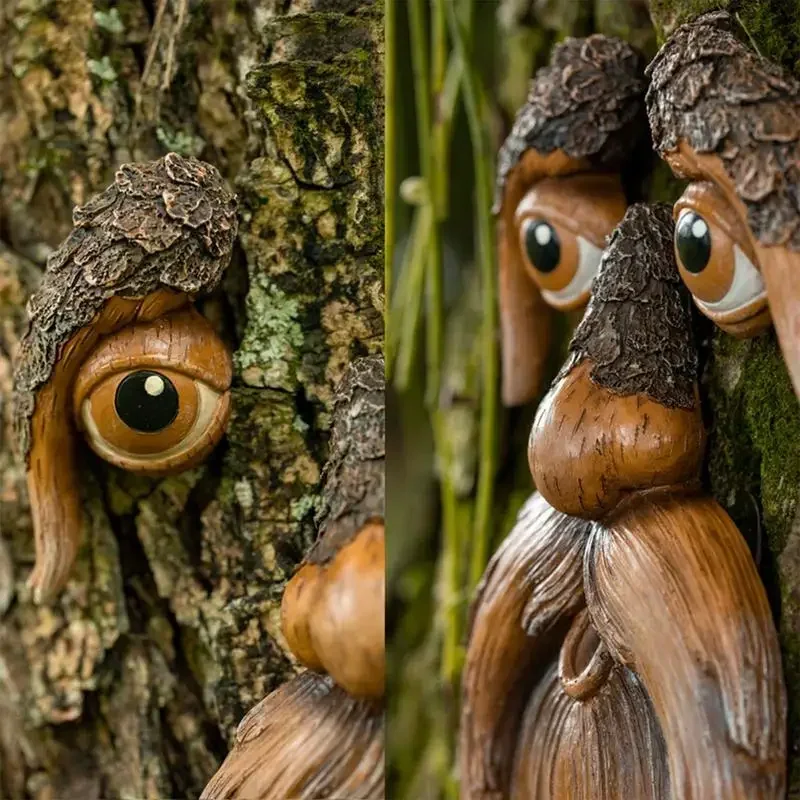 Decoración de caras de árbol para exteriores, divertidos y únicos, grandes comederos para pájaros pintados a mano para patio, ja