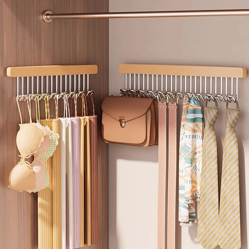新しい木製壁掛け伸縮乾燥ラック付きステンレス鋼フック引き出し式省スペース下着タンクトップオーガナイザー