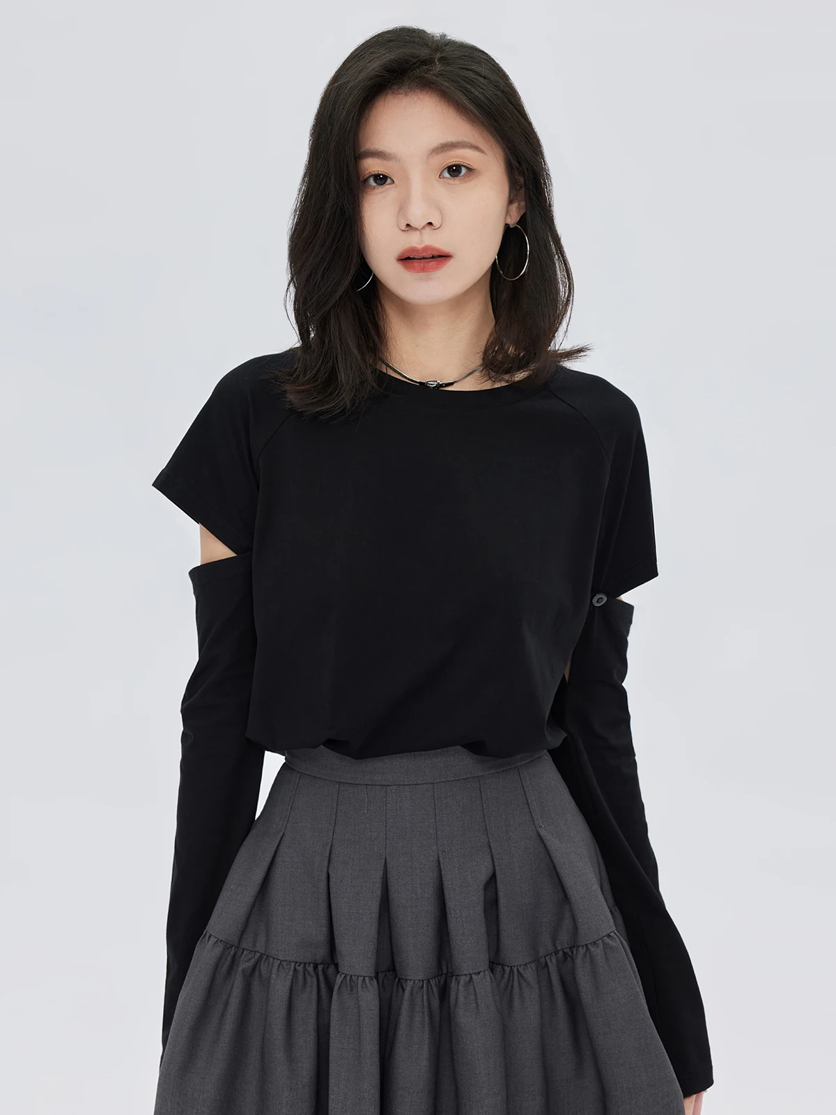 

Женская модная футболка с длинным рукавом, круглым вырезом, тонкая, мягкая, эластичная, хлопковая, с отстегивающимися пуговицами, весенняя коллекция