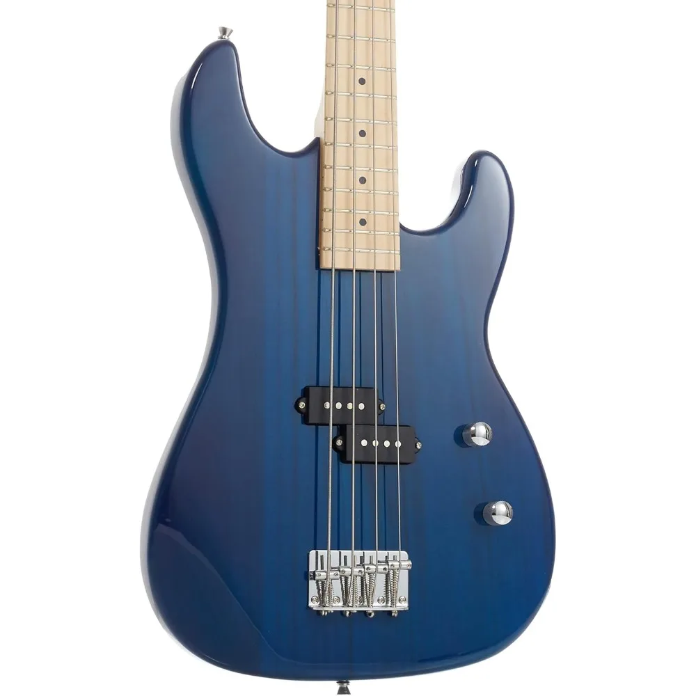 Full Size Electric Bass Guitar with 15 Watt Amp, Blue  4 String Right Handed Beginner Kit with Gig Bag and Accessories