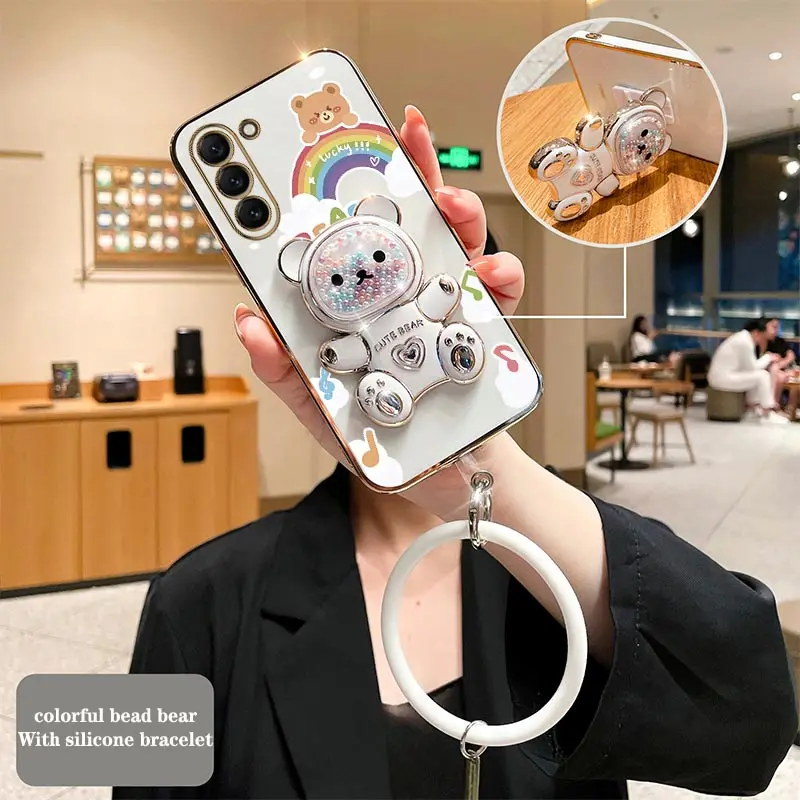 S23 Rainbow Raccoon Holder Plating Phone Case For Samsung S23 S23Ultra S23Plus S22Plus S22 S24Plus S24 S21 S21Plus S20 S30 Cover