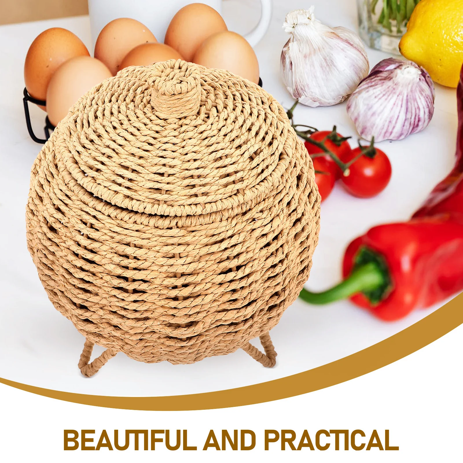 سلة تخزين البيض المنسوجة سلة فواكه منزلية متعددة الوظائف للمطبخ على الطراز الطبيعي مقاومة للاهتراء #4