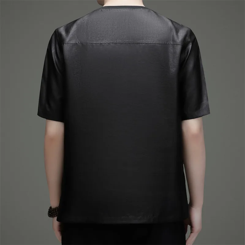 Real Silk 100% Patchwork T Shirt For Men Short Sleeve Coolness Summer Quality Gambiered Canton Gauze Premium Camisetas De Hombre