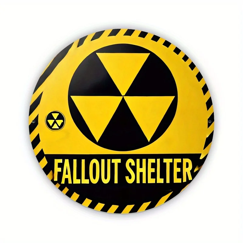 2D Flat, 1pc Vintage Aluminum Nuclear War Shelter Wall Art Sign - 2D Yellow & Black Radiation Hazard Decoration, Bold Retro Desi
