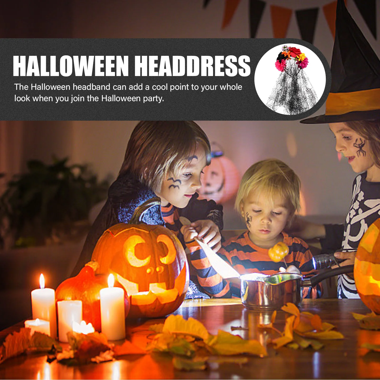 

Spider Web Halloween Headband Skull Rose Veil Scary Party Headdress for Women Halloween Cosplay Skull Rose Headband