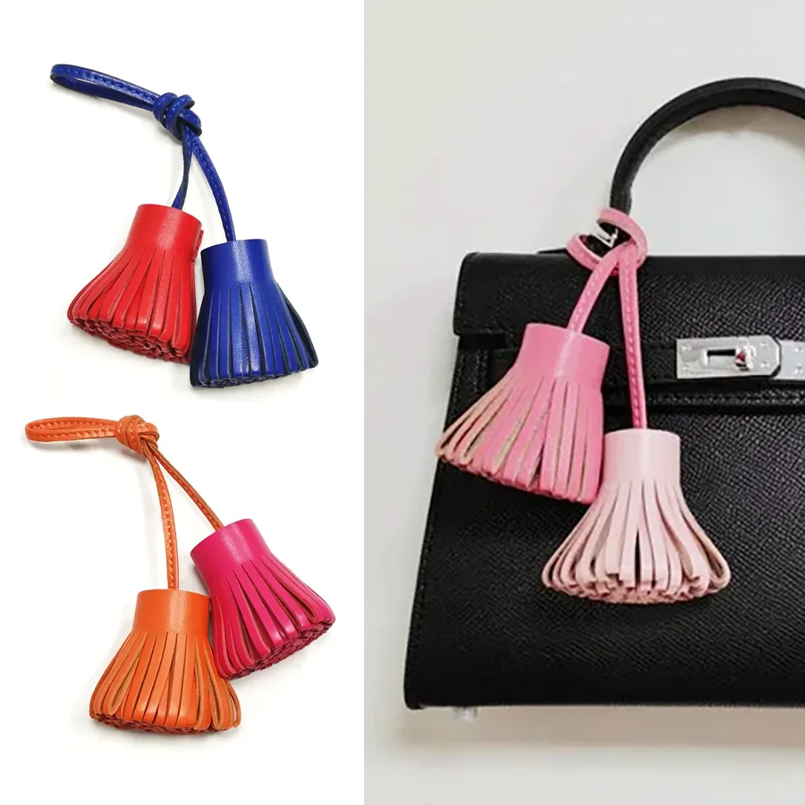 Double Candy Color Small Grass Skirt Long Rope Sheepskin Fringe Car Key Ring  Keychain Female Bag Pendant Hanging Jewelry Gift