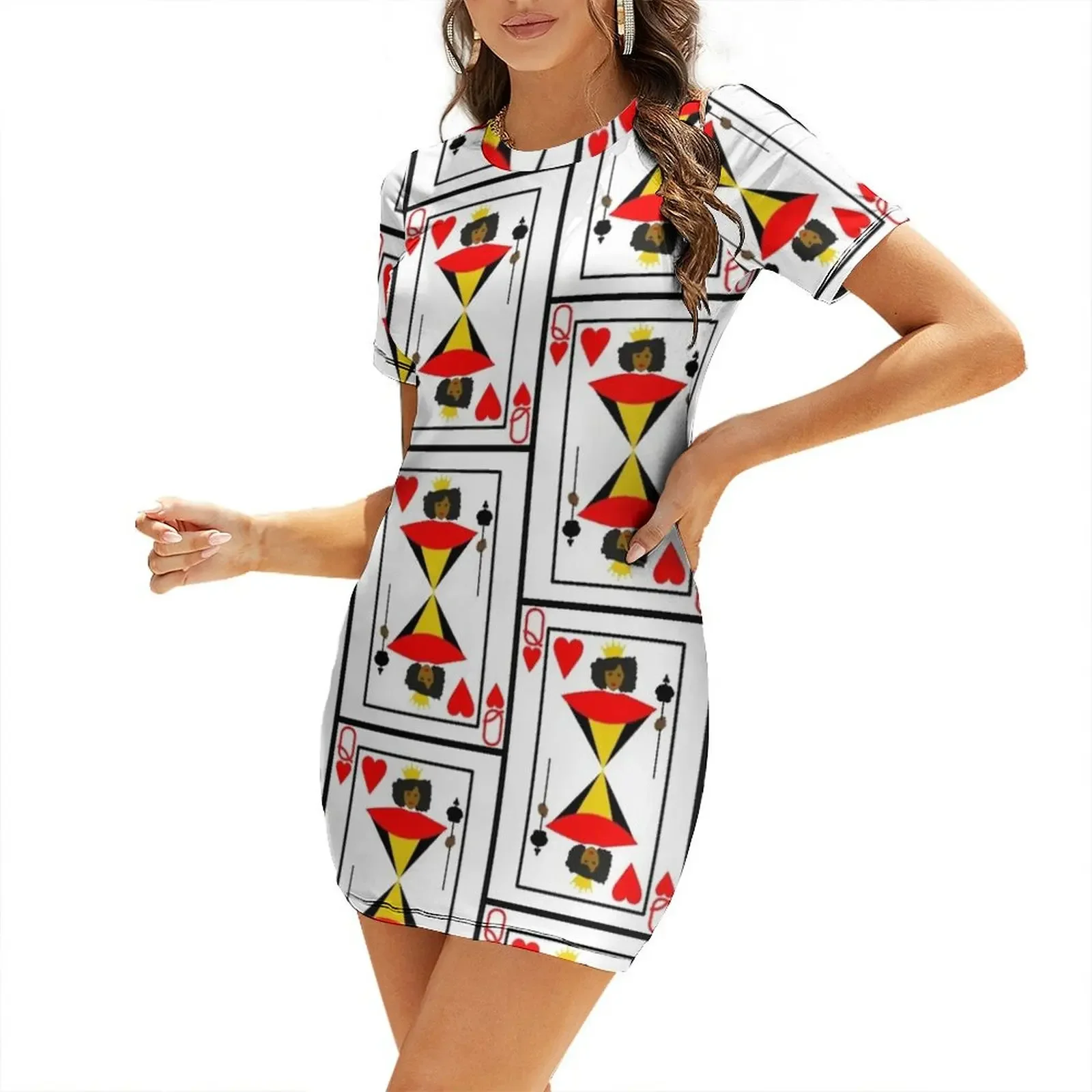

Black Queen of Hearts Playing Card Short-Sleeved Dress ceremony dresses elegant women's sets women's summer dress 2025 Dress