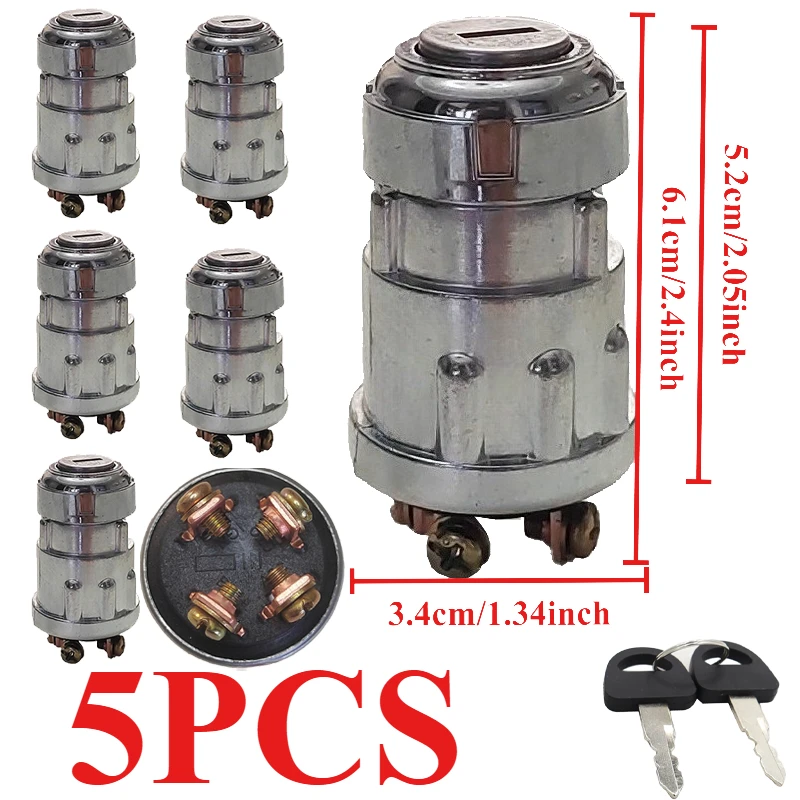 

5PCS Universal 12V 10A ON/OFF 4 Position Ignition for Motorcycle Tractor Forklift Truck Dune Buggy UTV 2 Key Lock Starter Switch