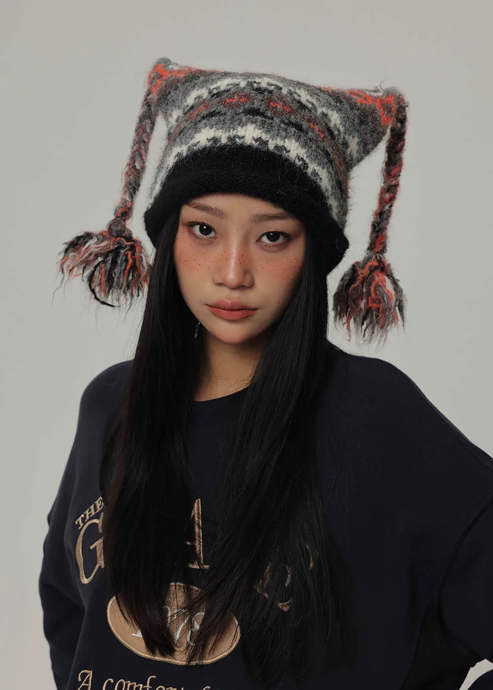 2024 New Funny Beanie with Braid for Women Men Cute Cat Ear Earflap Winter Hat Bonnet Slouch Skullies