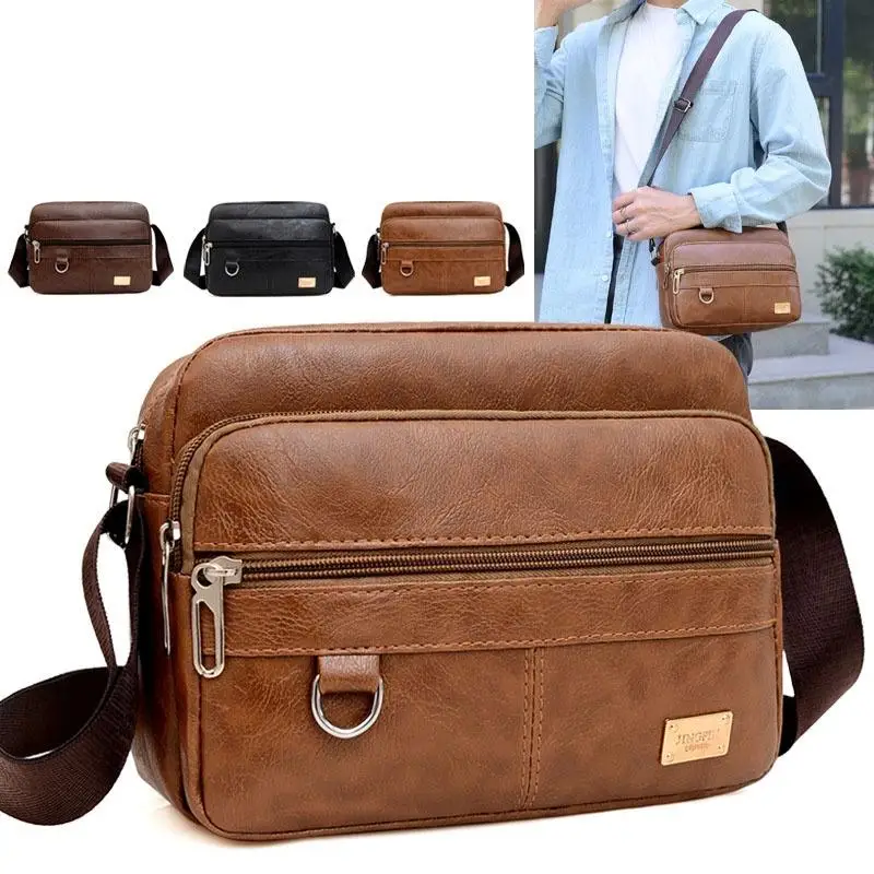 

Genuine Leather Men's Sling Bag - Large Capacity Messenger Shoulder Crossbody Work Bag Multifunctional Business Purse