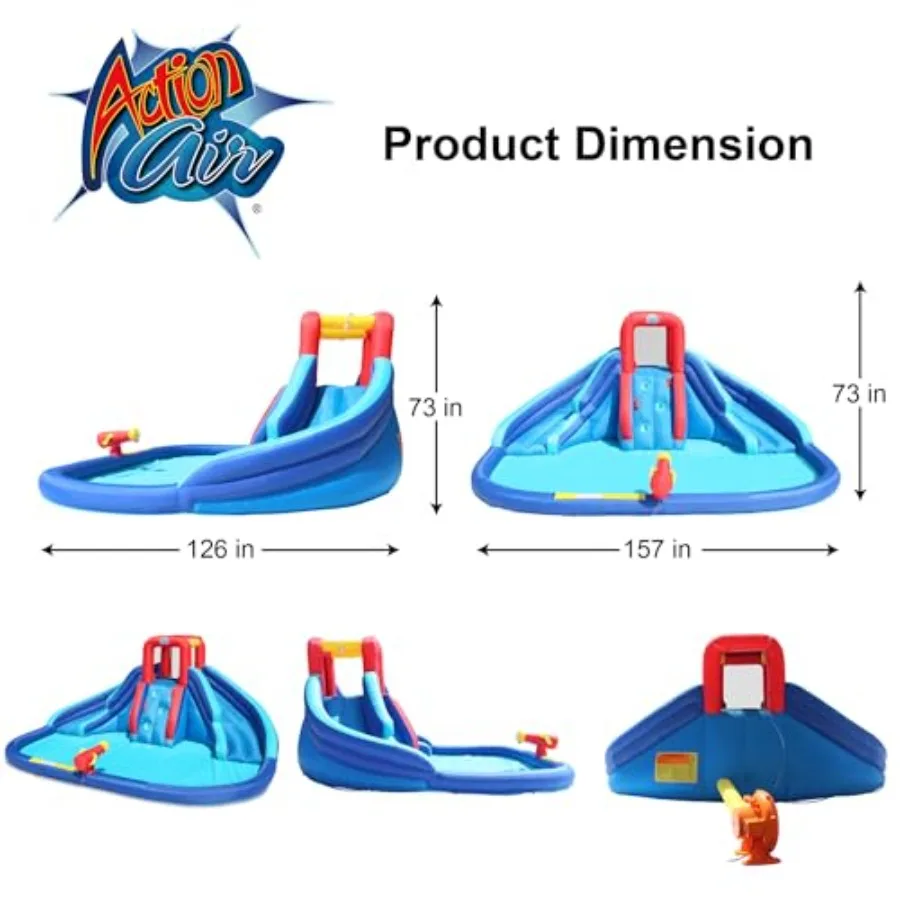 Escorregador de Água Inflável Azul com Grande Piscina, Duplo Escorregador e Parede de Escalada para Diversão ao Ar Livre, Material PVC Durável