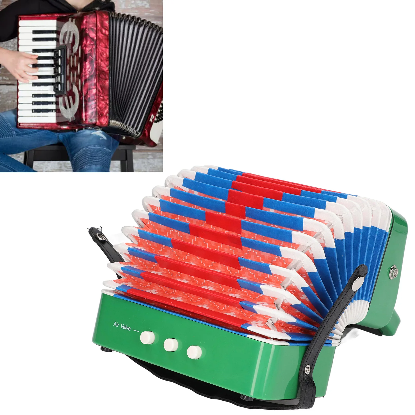 Children's Growing Musical Instruments 7 Keys 2 Bass Small Accordion Stage Playing Solo and Ensemble (Windchest Color Random)