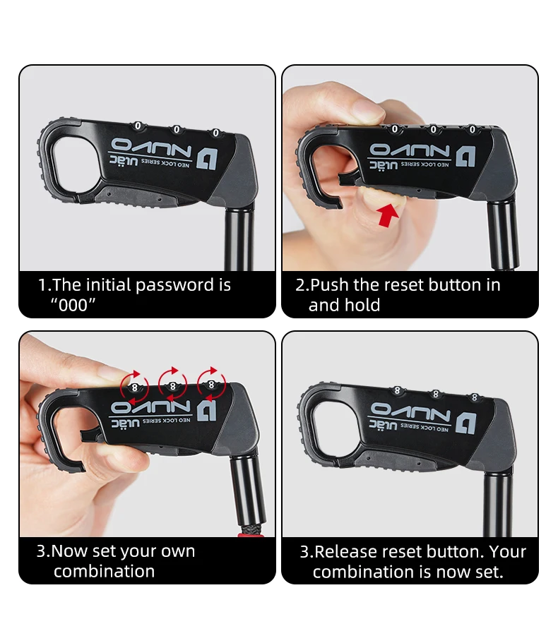 ULAC Fahrradschloss Nuvo Lock mit Dreistelliger Zahlencode-Kombination, Multifunktionales Diebstahlsicherungs-Kabelschloss aus UHMWPE-Geflechtmaterial – Detail 8