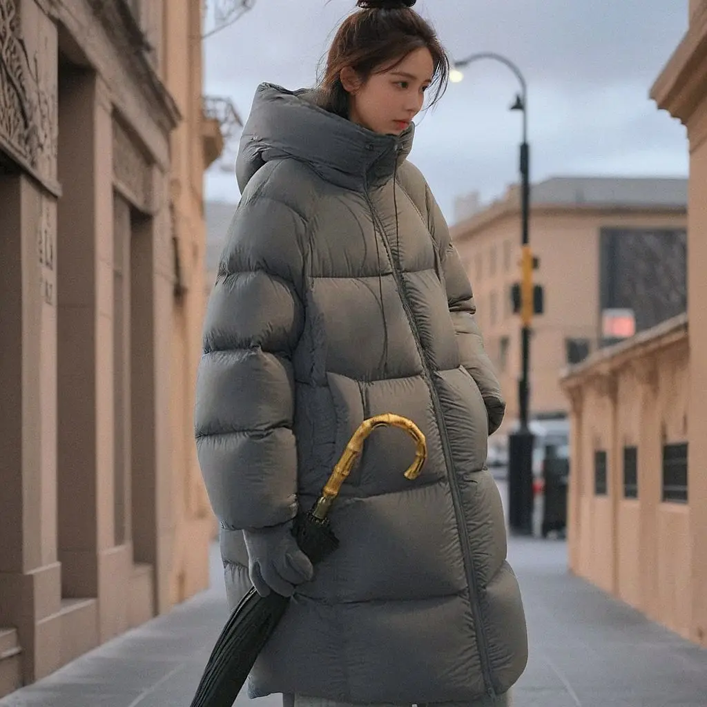 

Winter New Women's Down Jacket Loose Commuting Windproof Hooded Warm and Thick Down Jacket