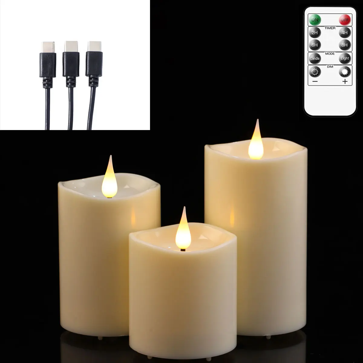 Plastic Decorative Flameless LED Pillar Candles With Remote,Rechargeable or Battery Powered Electronic Christams Candles Timer