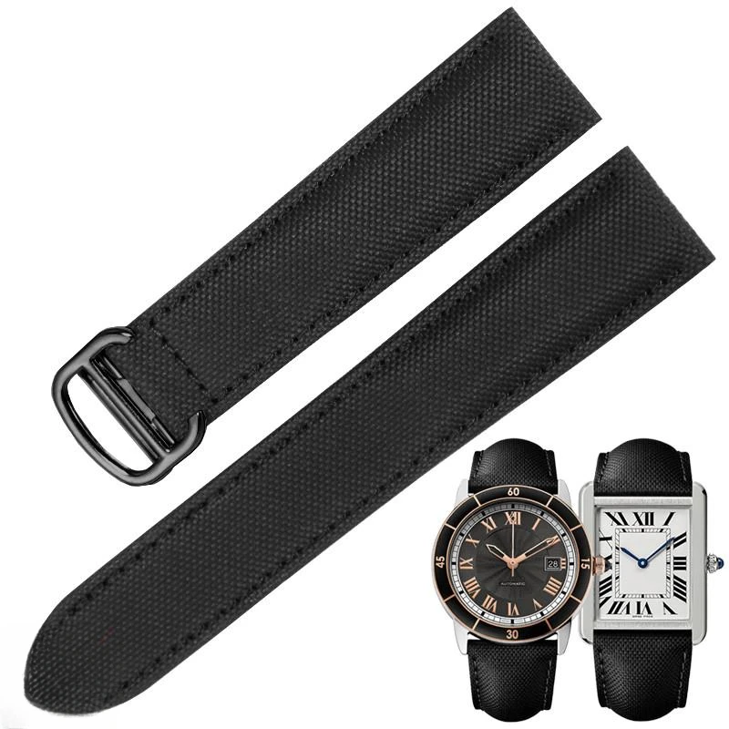 Винтажные нейлоновые ремешки для часов Cartier Must London, твердая стальная пряжка, тонкий профиль, повседневная одежда, холщовый ремешок 18, 20 мм