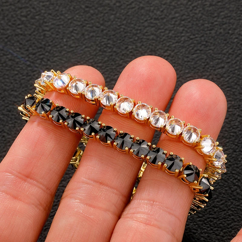 Hip Hop inverted Zircon Stone Paved Bling Iced Out 5mm CZ Tennis Link Chain Bracelets for MenRapper Jewelry Black Gold Color