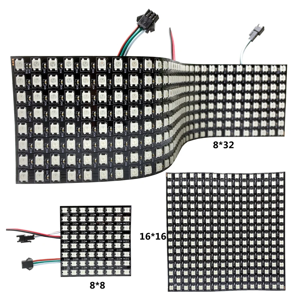 WS2812B Pixel Panel 8x8 16x16 8x32 5V 5050 RGB Individual Addressable Programmable Digital LED Strip Light Module Matrix Screen