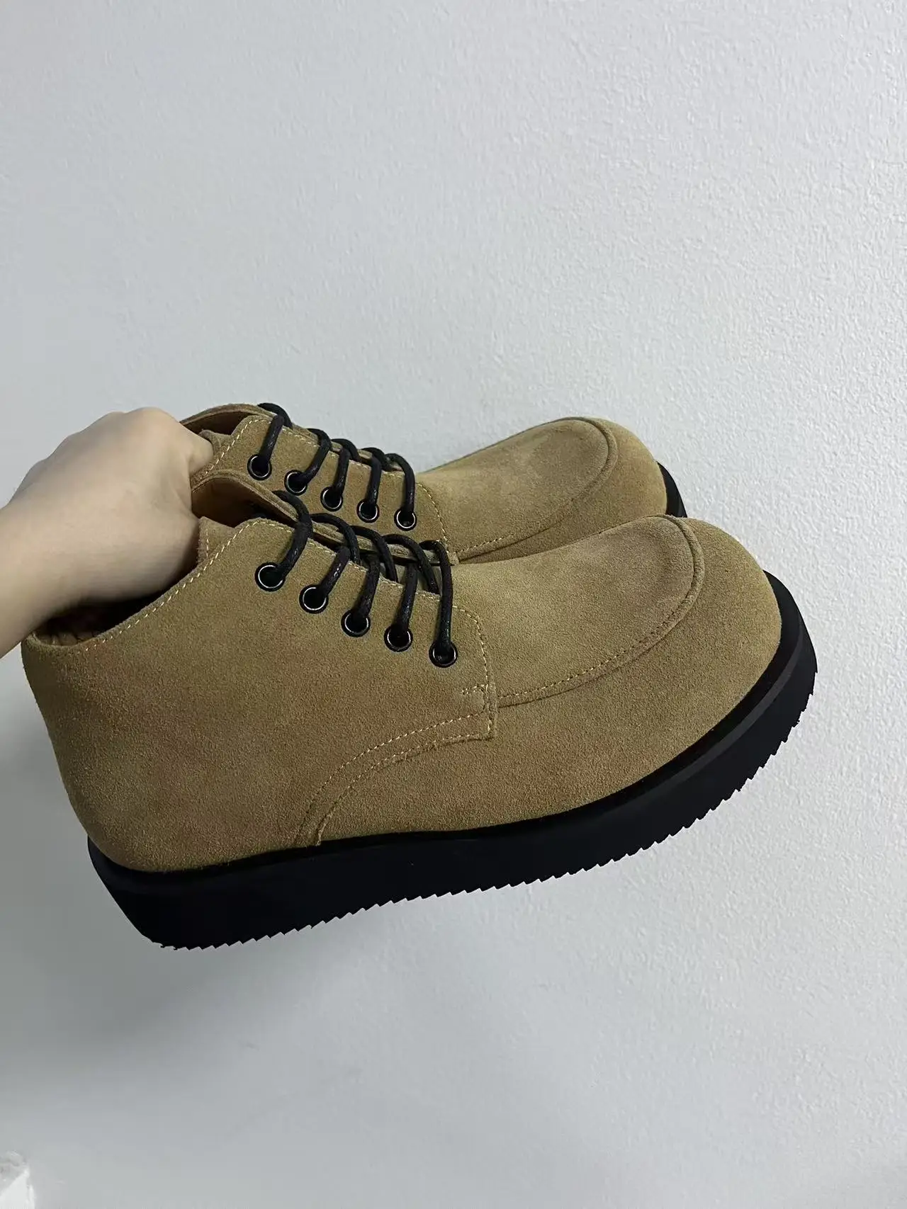 

British Style High Top Boots Men's round Toe Work Boots Thick Bottom Leather Shoes Wear Resistant Mid-Cut Boots