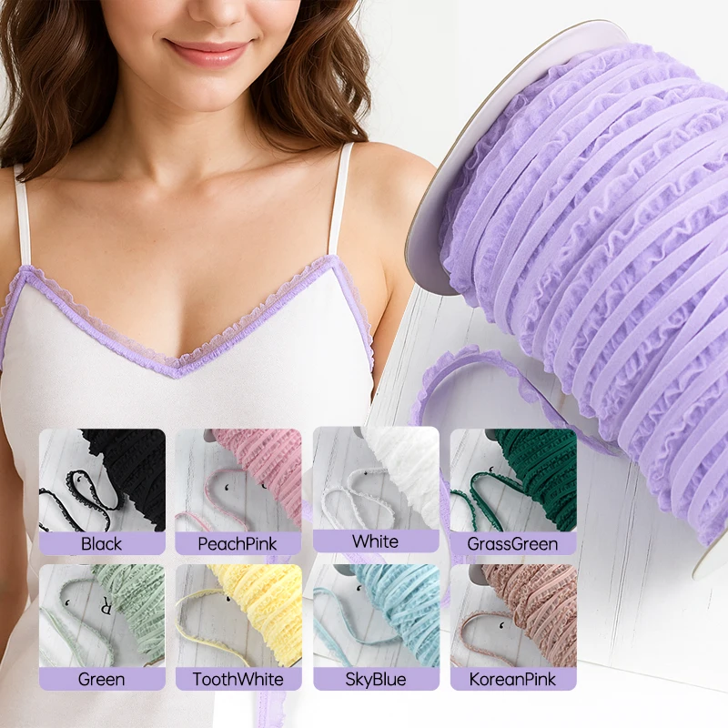 

10-45M 15mm Elastics Organza Lace Ruffle Trim Ribbon Elastic Bands for Headdress Bow Dress Decor DIY Garment Sewing Accessories