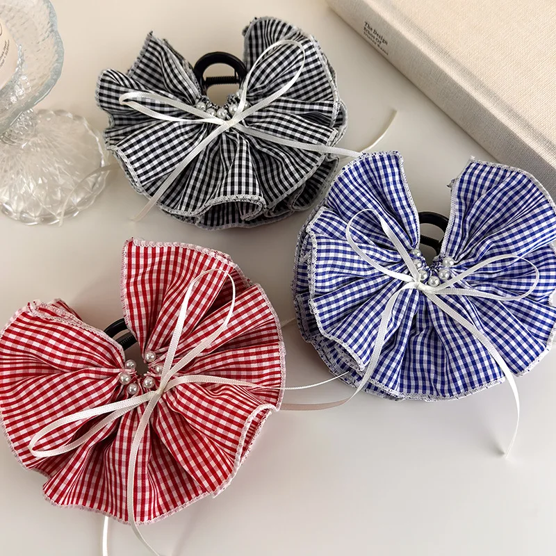 

Red Plaid Skirt-Style Large Hair Clip for Thick Hair Women's Premium Vintage-Style Hair Accessory Shark Clip for Back of Head