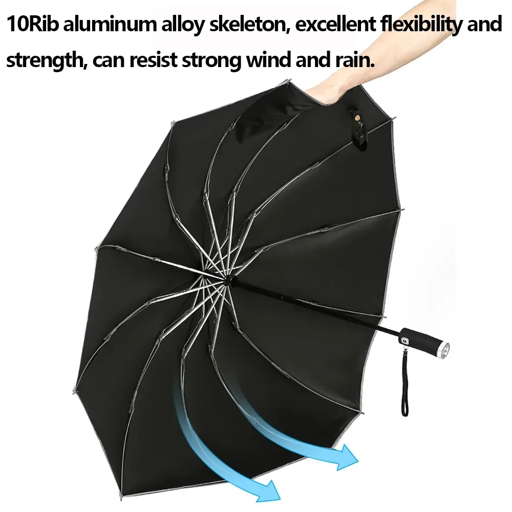 New Automatic Opening And Closing Umbrella Led Lighted Fully Automatic Reverse Business Sunshade Three Folding Folding Umbrella