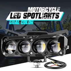 Motorcycle LED Spotlight Dual Color Hi/Low Beam Fog Lamps for Car Trucks SUV UTV 12V 24VMini Lens Headlight Driving Light 4 Lens