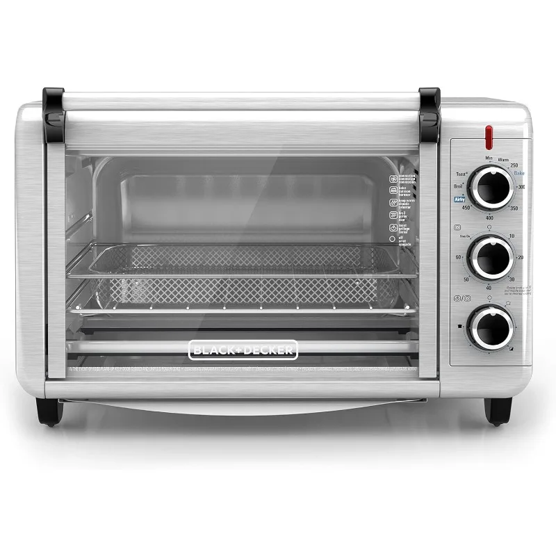 BLACK+DECKER Forno tostapane Crisp 'N Bake Air Fry a 6 fette, TO3215SS, 5 funzioni di cottura, timer da 60 minuti, acciaio inossidabile