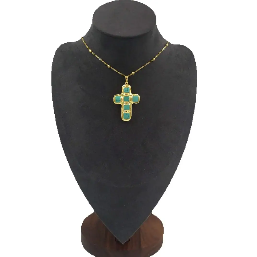 

WT-N1523 Fine Turquoise Stone Pendants With 18k Gold Pated Beads Necklace For Man And Women Fashionable Couple jewelry