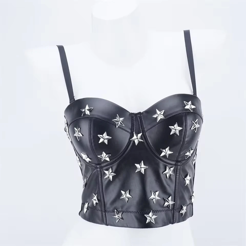 

Dark Cool Valor Pu Leather Suspenders Women European And American Style Leather Bustier Outside Wear Nightclub Biker Wind Tops