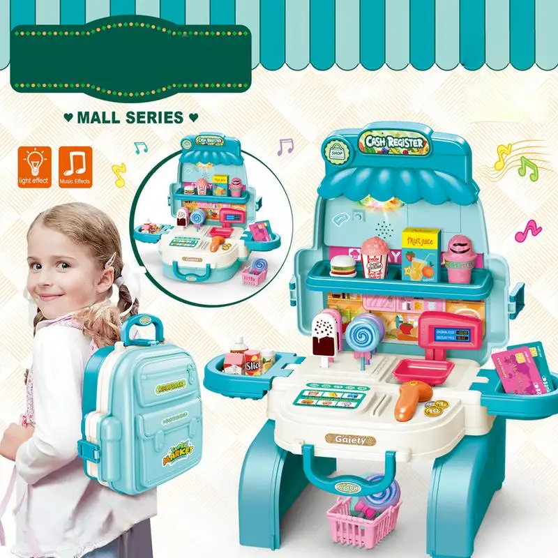 I bambini giocano a la cucina Negozio di generi alimentari portatile Checkout Fai finta di giocattoli Negozio educativo Playset Gioco interattivo multifunzionale Cibo