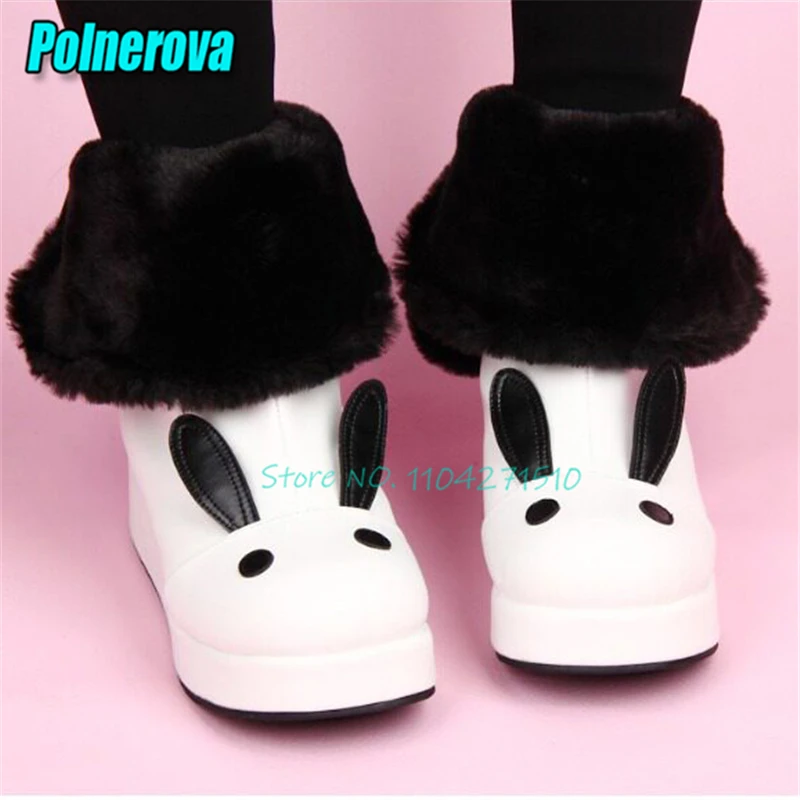 Winter New Sweet Lolita Wedge Snow Boots Cute Rabbit Ear Design Round Toe Slip-On Short Boots Warm Plush Platform Women Shoes
