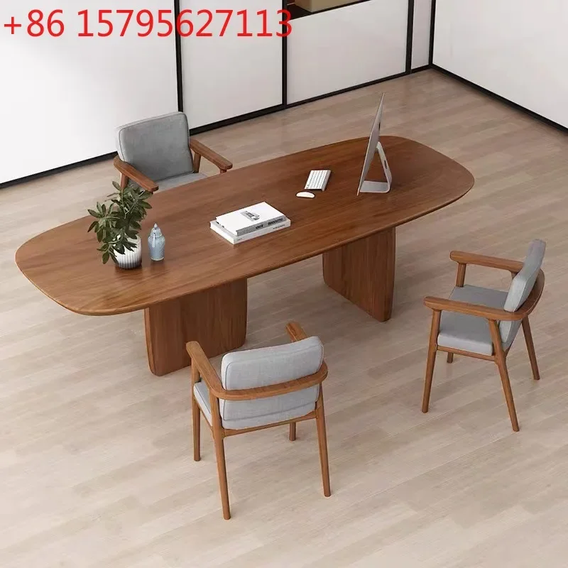 

Solid wood minimalist designer workbench simple modern oval office conference desk