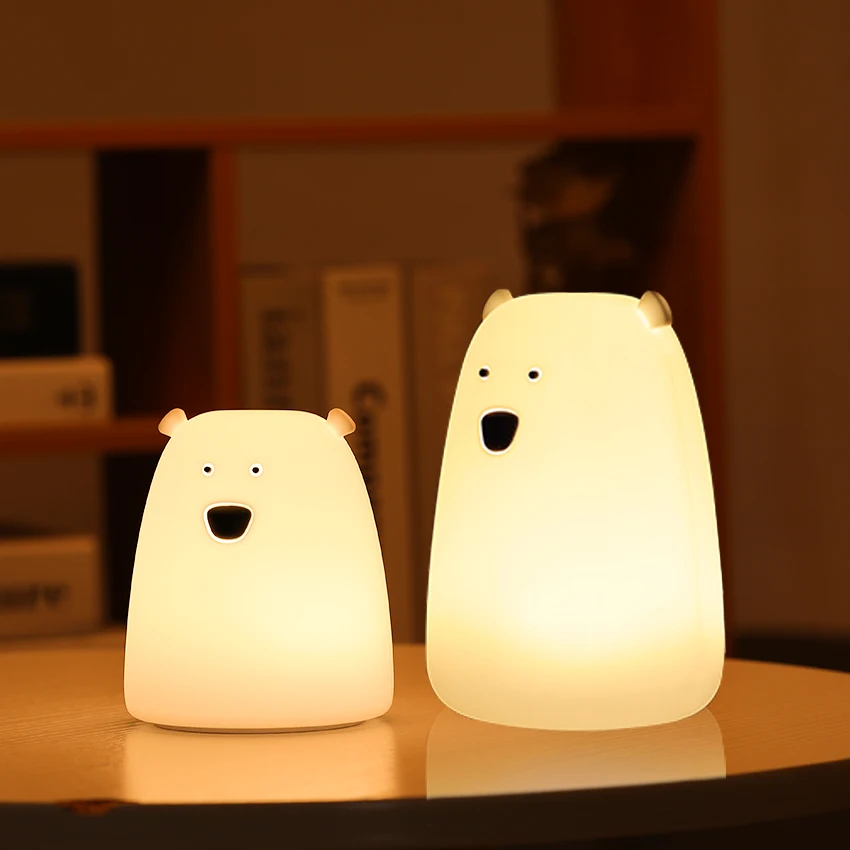 Cute Bear LED Night Light Decoracion Lampara De Noche Ddormitorio Baby Kids Bedside Lamp Silicone Touch Sensor Tap Control