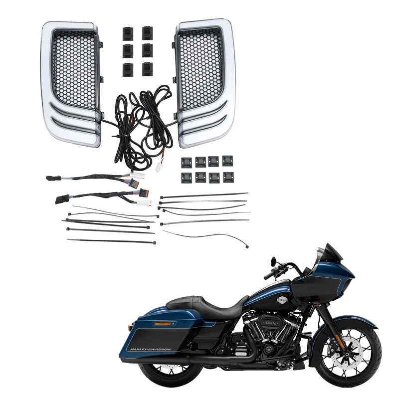 

For Harley Touring Street Glide Road King 2014-2022 Motorcycle Fairing Lower Grills LED Turn Signal