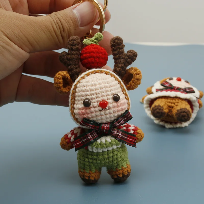 Niedlicher gehäkelter Elch-Anhänger, handgefertigter gewebter Hirsch-Schlüsselanhänger, gestrickte Puppe, weihnachtliches Hängeornament, liebenswertes Geschenk – Detail 2