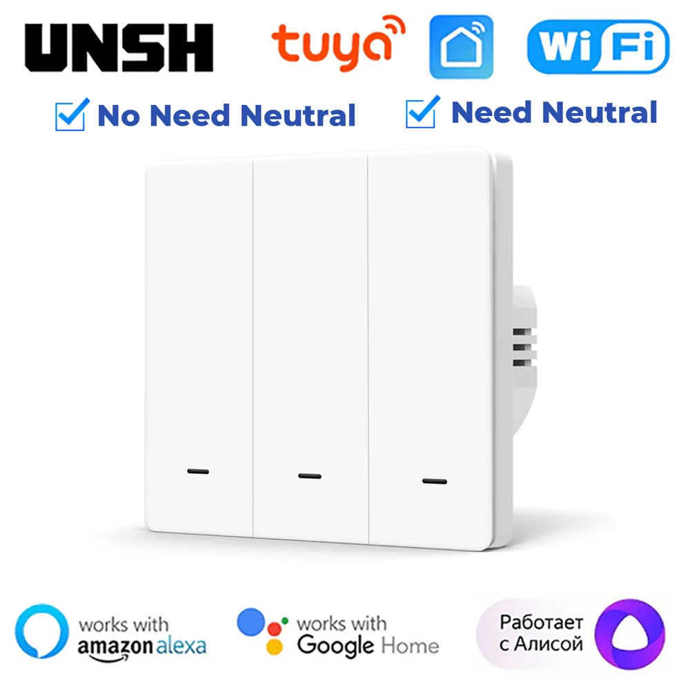 Tuya EU UK Smart WiFi/Zigbee Light Switch Push Button No/With Neutral Wire Switch Smart Life Via Alexa Google Home Yandex Alice