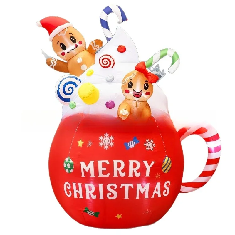 

Christmas Inflatable Christmas Gingerbread Man Sitting Hot Cocoa Cup Air Mold LED Light Luminous Decoration Garden Ornament