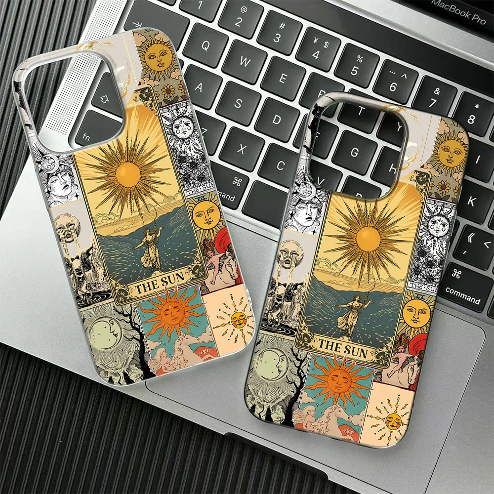 The Sun Tarot Card Case For iPhone 17 16 15 14 Plus 13 12 11 Pro Max 17 Air Celestial Sun Moon Clear Soft TPU Shockproof Cover