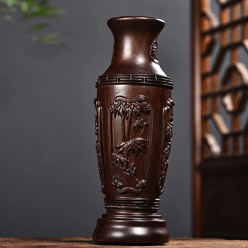 Blackwood Carved Vase Decoration Living Room Flower Arrangement Plum Blossoms Orchids Bamboo And Chrysanthemum Rosewood Home Dec