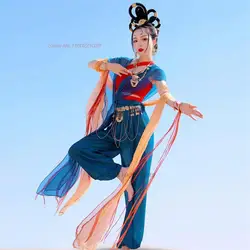 2026 chinese hanfu dress national dance practice performance dunhuang dance clothing chinese vintage stage dance chiffon hanfu