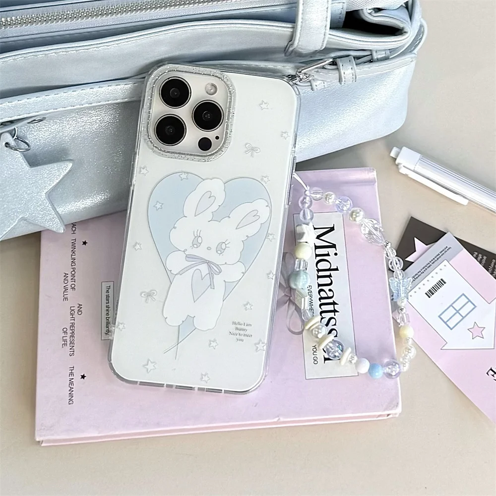 

Cute Star Funny Rabbit Kawaii Phone Case for iPhone 13 14 15 16 Pro Max 15 Cover INS Korean Lovely Anti-fall Shockproof Funda
