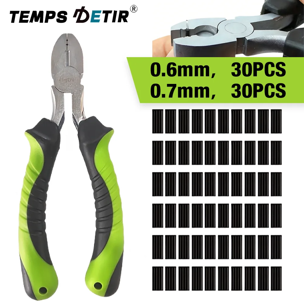Multi-Functional Fishing Pliers, Fishing Line Crimping Pliers, Chod Hook Remover, Includes 30 0.6mm and 30 0.7mm Crimping Rings