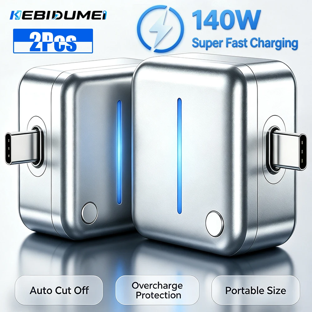 KEBIDUMEI 2Pcs 140W Type-C Fast Charger Smart Auto Separation Adapter Full Charge Automatic Power Off Safety Charging Separator
