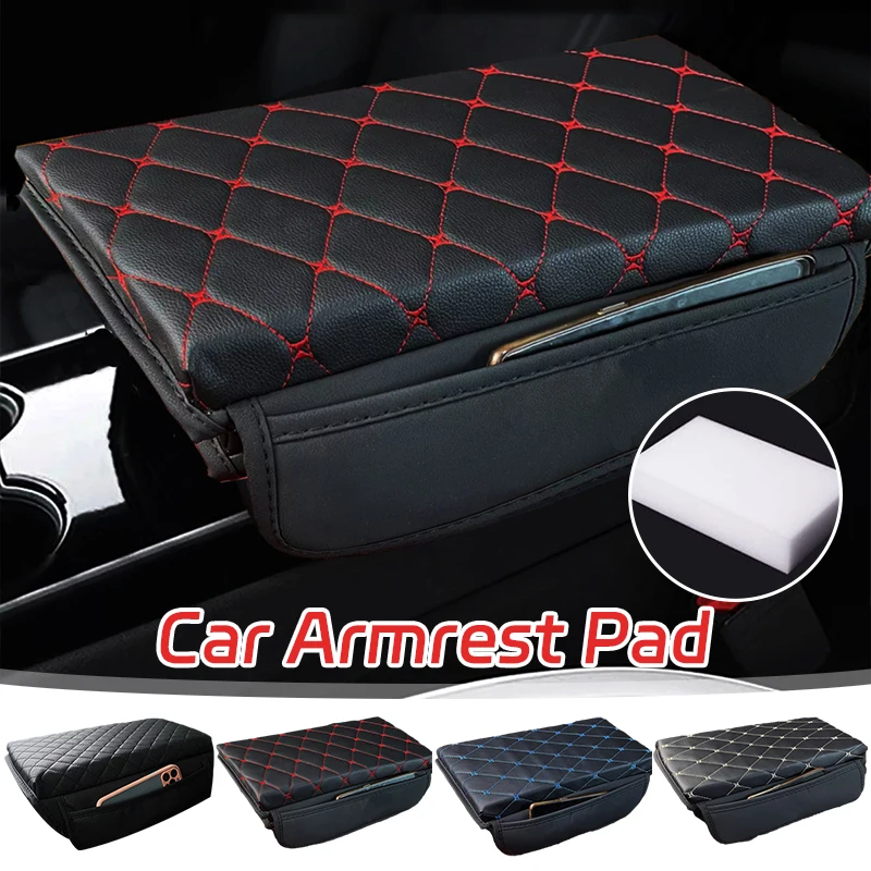 

Car Armrest Pad Thicken Memory PU Leather Quilted Foam Center Console Box Cover Elbow Rest Protect Cushion With Storage Pocket